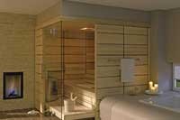 Cabine de sauna en lambris large et verre