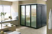 Cabine de sauna en verre et placage Weng�