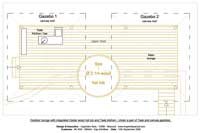 Paire de gazebos abritant un spa en bois / hot tub, salon ext�rieur et une cuisine d'�t� - plan