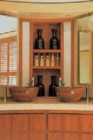 Vasque en Teck ronde et miroirs