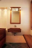 Vasque en Teck rectangle et miroir