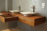 Grand plan vasque double en Teck suspendu avec tiroir int�gr�