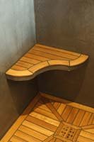 Si�ge de douche en Teck et b�ton cir�